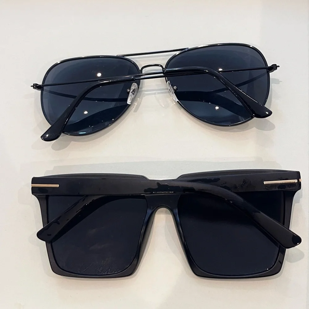 Women Black Aviator and Square Sunglasses Set - Unbranded